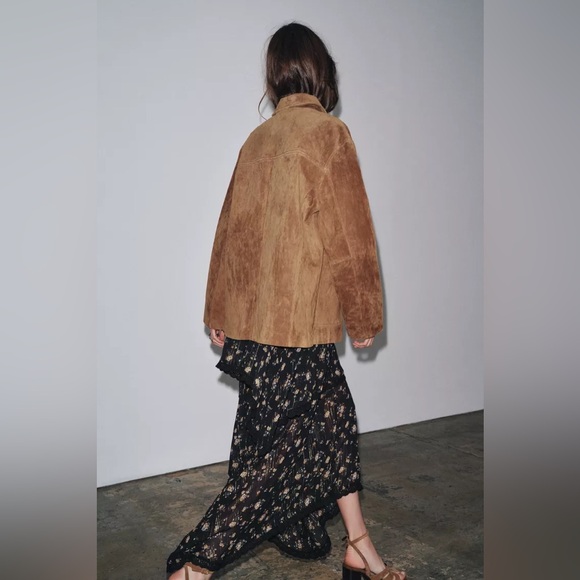 Zara Brown Suede Button-Up Jacket with Collar - Picture 4 of 6